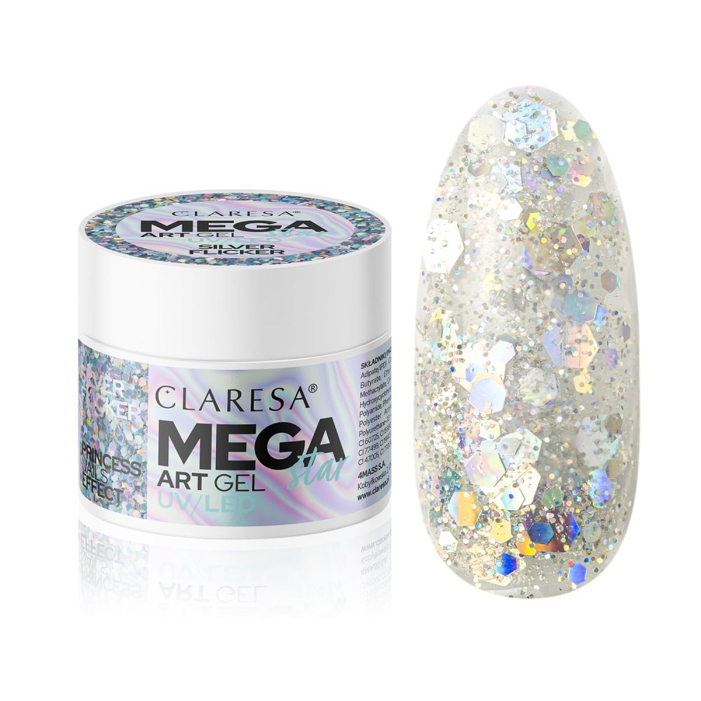 CLARESA zdobiaci gél Megastar Silver Flicker 10g